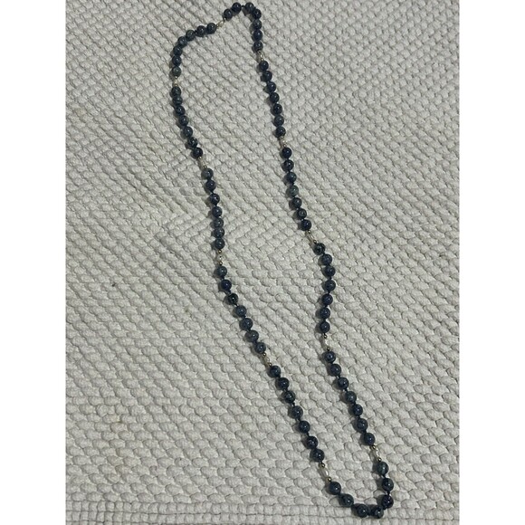 Blue Stone Bead Necklace With Fresh Water Pearl Accents 36” - Picture 1 of 6